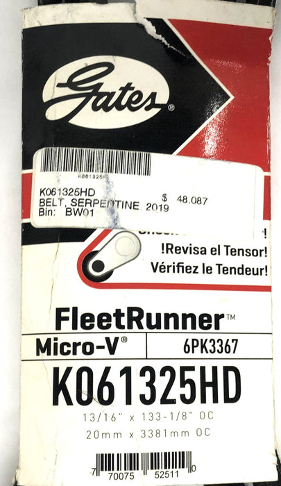 Gates 13/16x133-1/8 Inch OC Micro-V Fleetrider Belt K061325HD (6PK3367) NOS