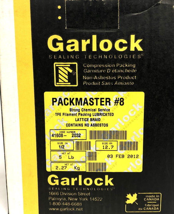 Garlock 5 LBS PM-8 1/2 Inch Lattice Braid Compression Packing 41608-2032 NOS