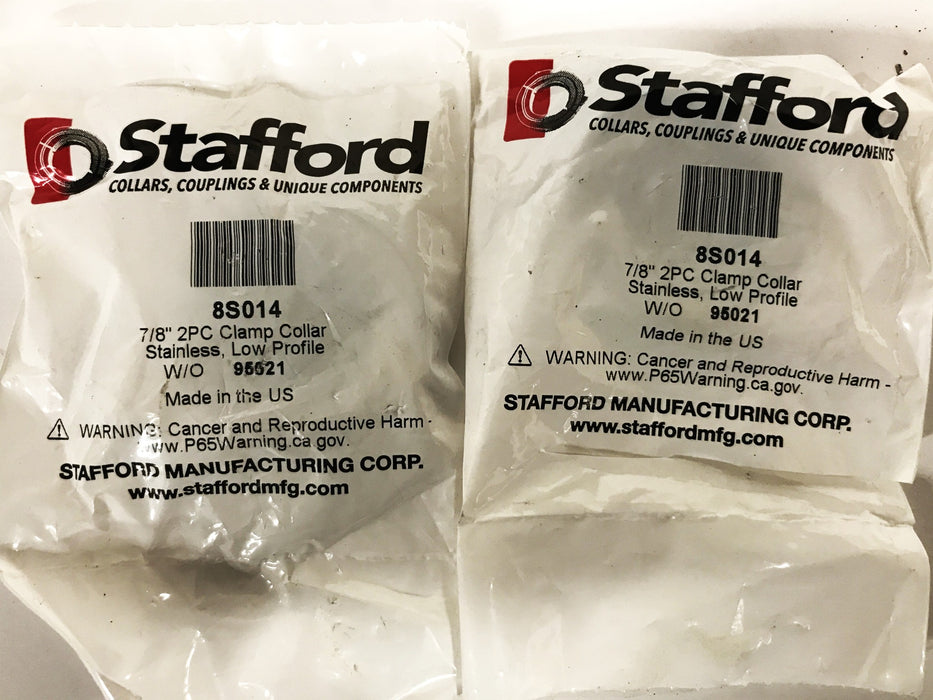 Stafford 2-Piece 7/8 inch Clamping Shaft Collar 8S014 [Lot of 2] NOS