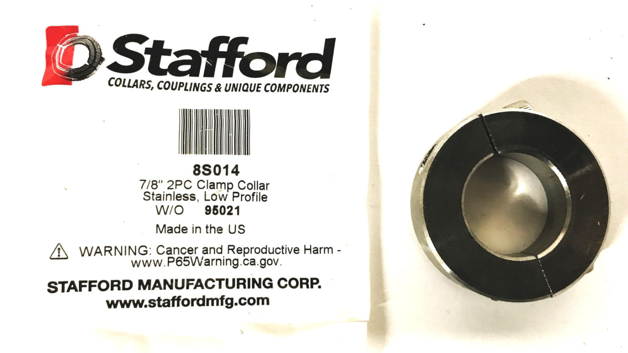 Stafford 2-Piece 7/8 inch Clamping Shaft Collar 8S014 [Lot of 2] NOS