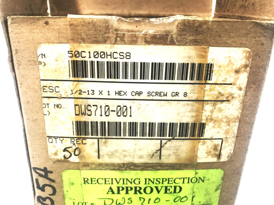 Unbranded Hex Head Cap Screw 1/2-13 x 1 (Box of 50) 50C100HCS8 NOS
