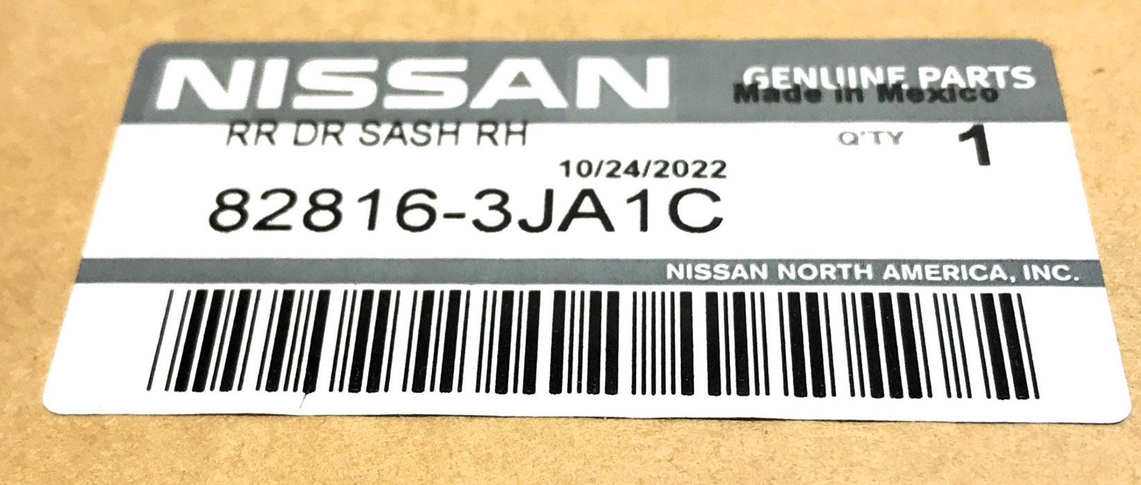 Nissan Rear RH Door Sash Tape 82816-3JA1C NOS