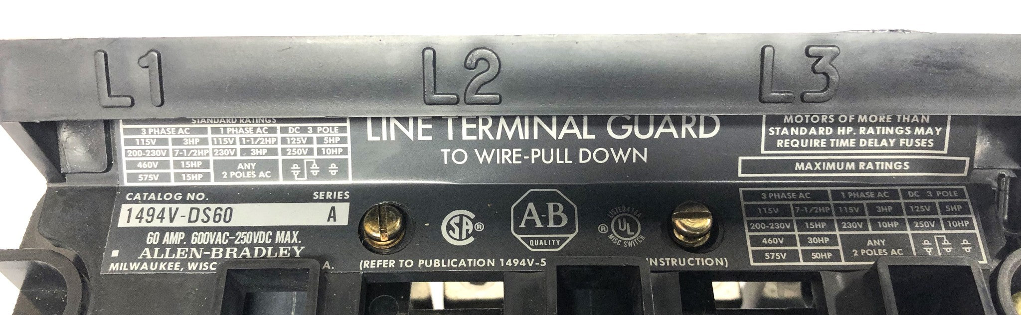 Allen-Bradley SER A 100A 250-600V Fusible Disconnect Switch Kit 1494V-DH611 NOS