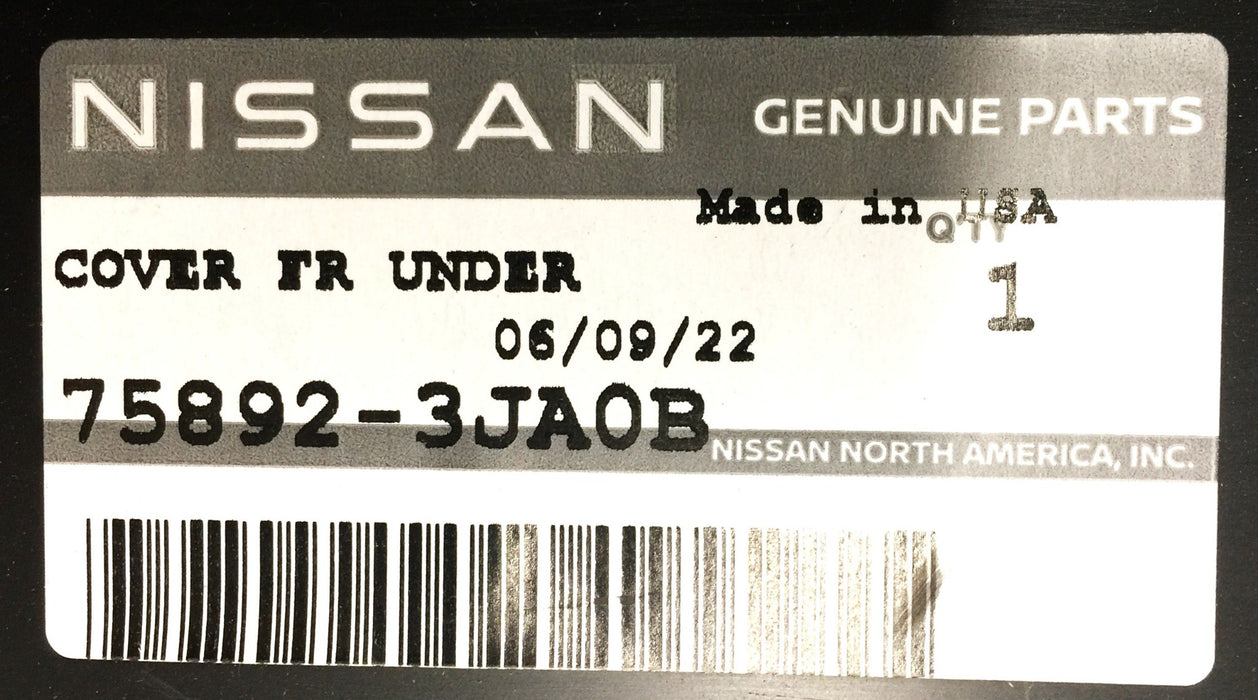 Nissan Group Front Under Cover 75892-3JA0B NOS