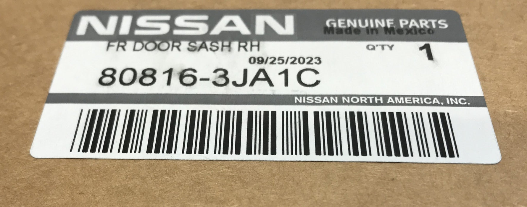 Nissan Front RH Door Sash Tape 80816-3JA1C NOS