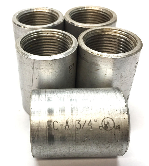 Unbranded 3/4" x 1-3/4" Aluminum Threaded Conduit Coupling EC-A [Lot of 5] NOS