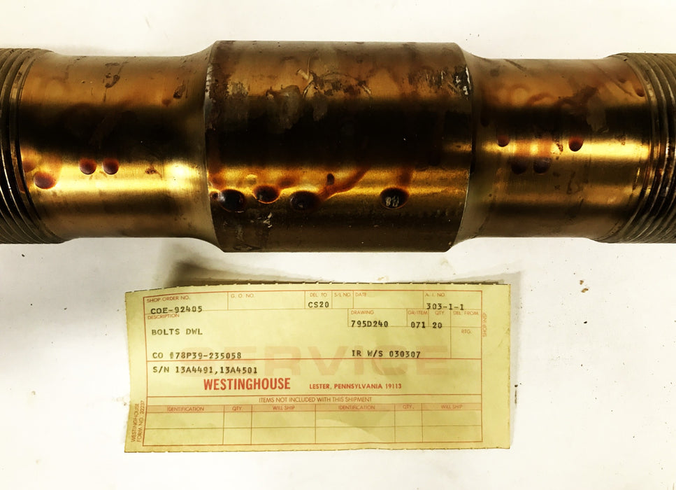 Westinghouse Steel Steam Turbine High Pressure Bolt/Stud 795D240071 NOS
