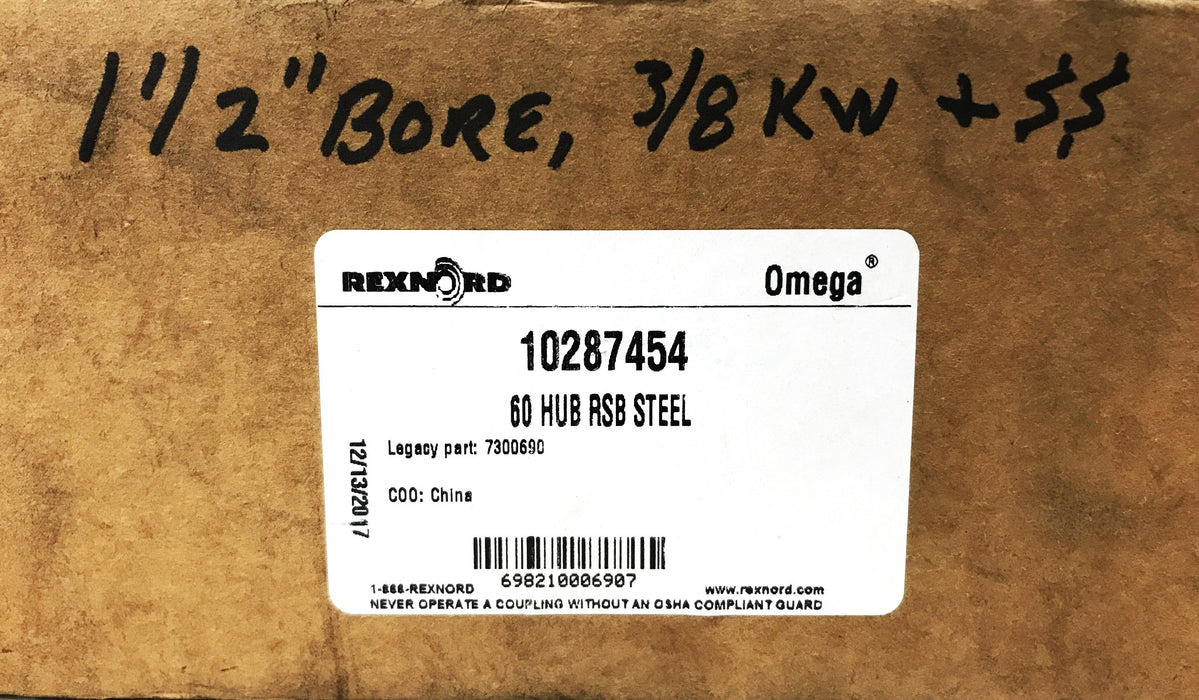 Rexnord Omega 1-1/2 Bore 3/8 x 1/8 KW 60 RSB Steel Hub 10287454 NOS