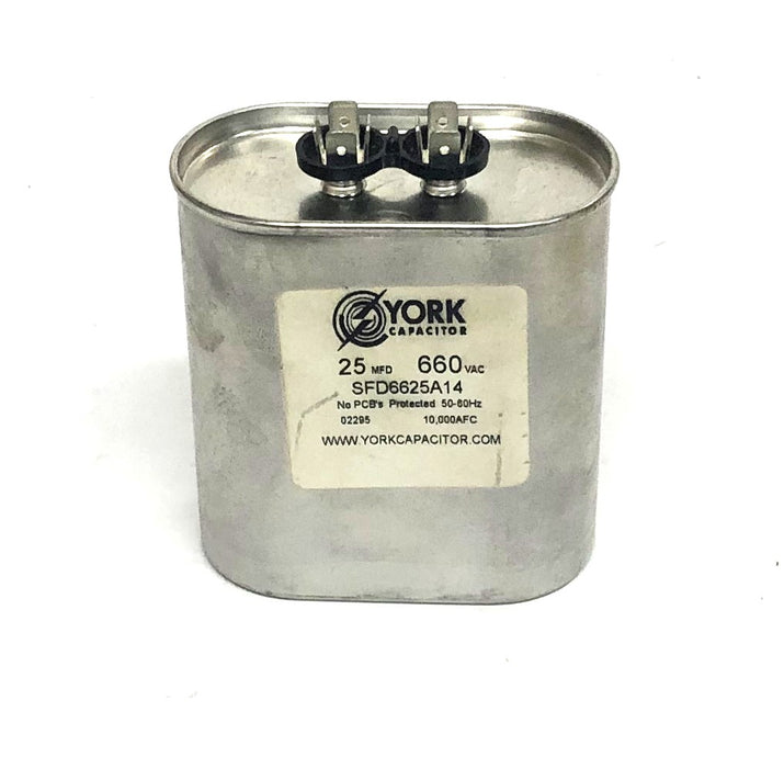 York 25MFD 660VAC 50-60Hz 10,000AFC Capacitor SFD6625A14 NOS