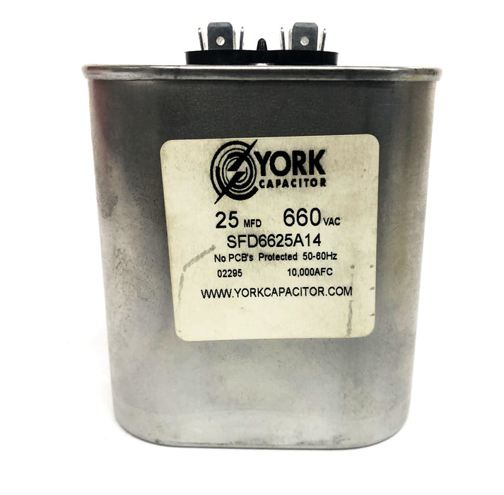 York 25MFD 660VAC 50-60Hz 10,000AFC Capacitor SFD6625A14 NOS
