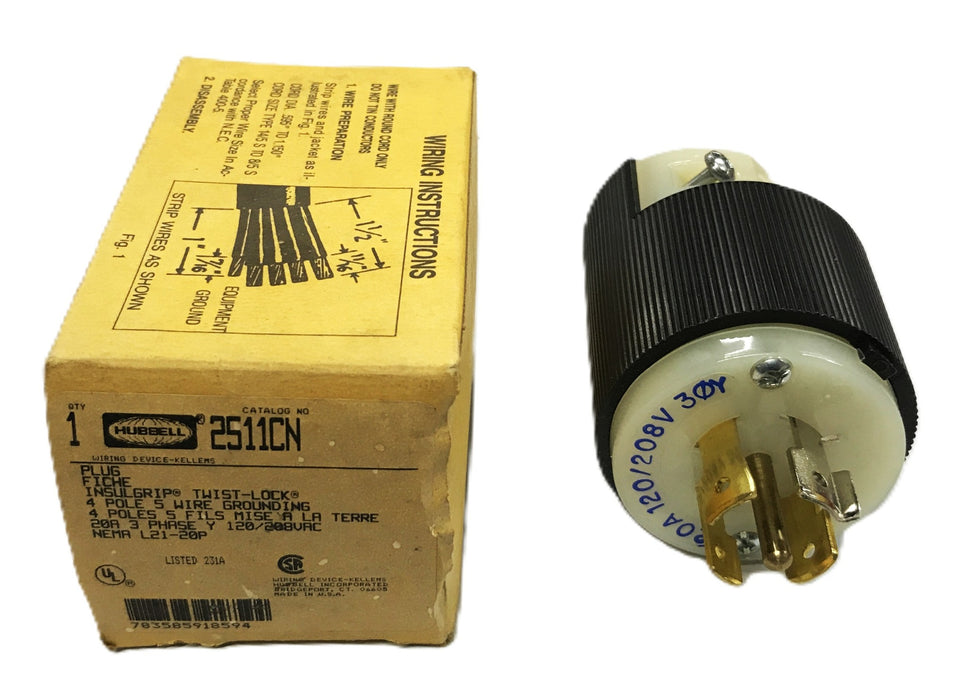Hubbell 4-Pole 5-Wire Grounded Twist-Lock Receptacle 2511CN NOS