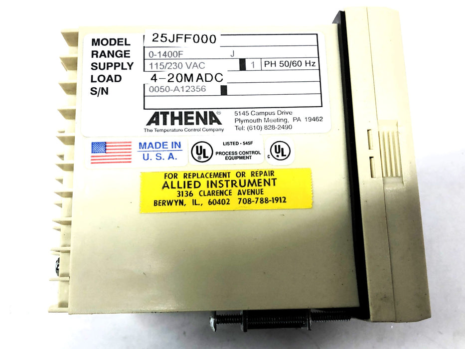 Athena 0-1400F 115/230 VAC PH 50/60 Hz Temperature Controller 25JFF000 NOS