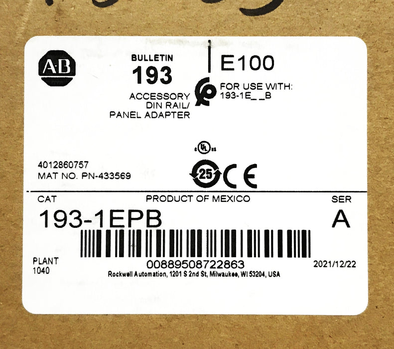 Allen-Bradley Panel Mount Adaptor 193-1EPB NOS