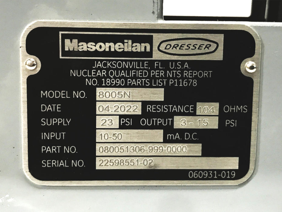 Masoneilan Dresser Electro-pneumatic Valve Positioner 80051306-999-0000 NOS