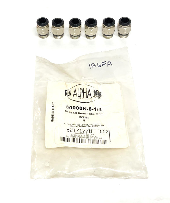 Alpha 8MMx1/4IN Straight Male Metric Push-In Fitting 50000N-8-1/4 [Lot of 6] NOS