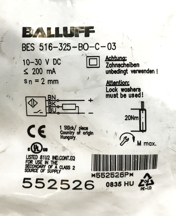Balluff Proximity Sensor Switch BES-516-325-BO-C-03 NOS