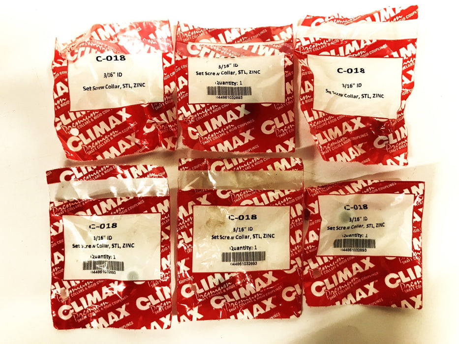 Climax 3/16 inch Steel Zinc Set Screw Collar C-018 [Lot of 6] NOS