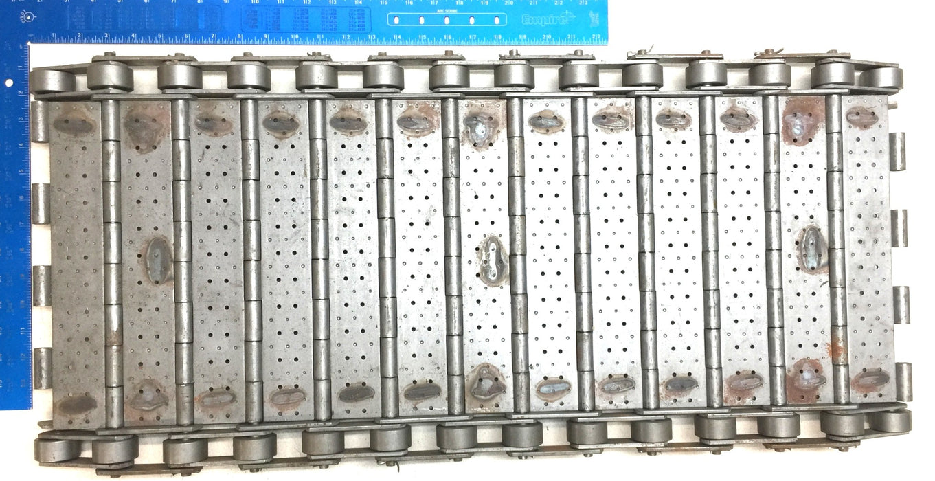 Unbranded 33-1/2" Hinged Steel Belted Roller Conveyor w/2" x 12" Plates USED
