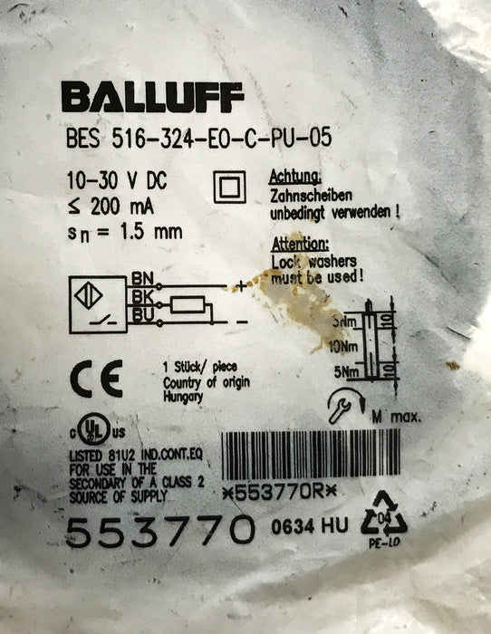 Balluff Proximity Sensor Switch BES-516-324-EO-C-PU-05 NOS