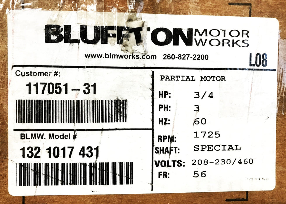 Bluffton Motor Works 2/4 HP 3-Phase Motor 1321017431 NOS