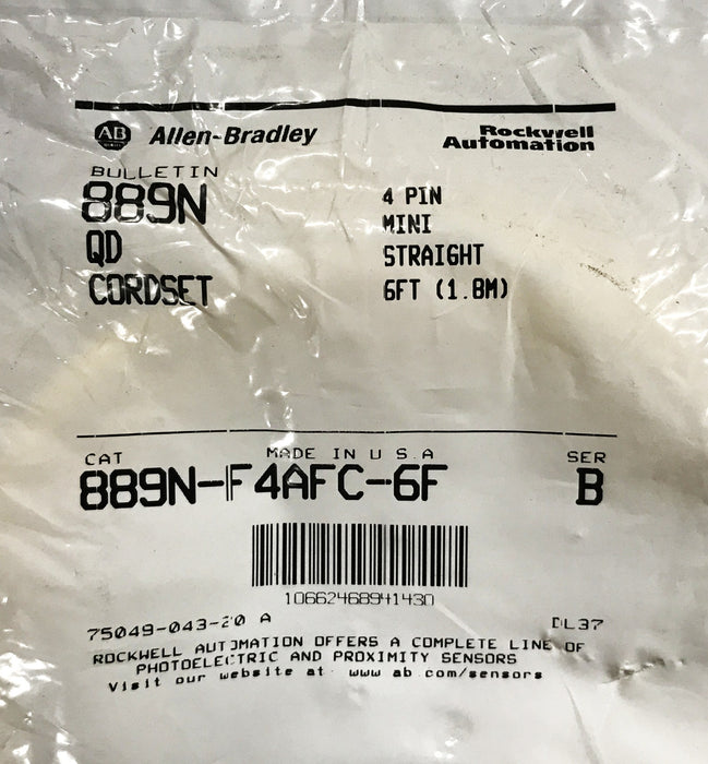 Allen-Bradley 4-Pin Mini Straight Cordset 889N-F4AFC-6F NOS