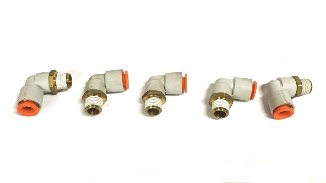 SMC 3/8 inch Push-in x 1/4 inch NPT Male 90 Degree Elbow [Lot of 5] NOS