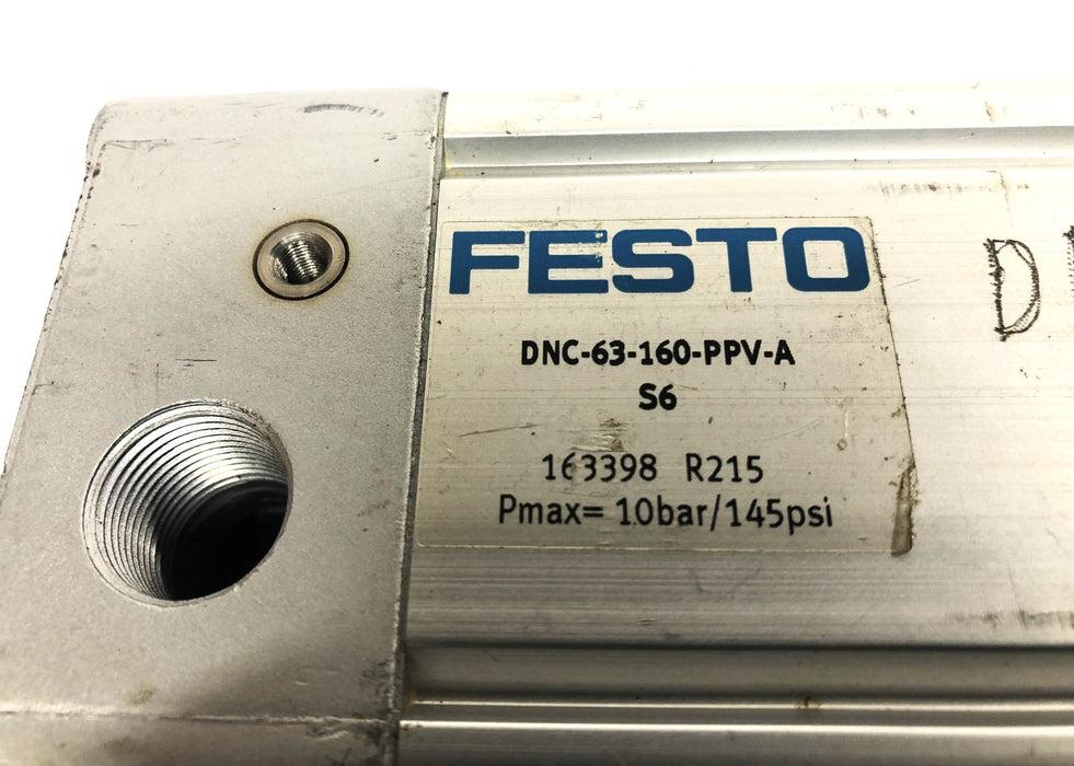 Festo 163398 1.0bar/145psi R215 Cylinder DNC-63-160-PPV-A S6 USED