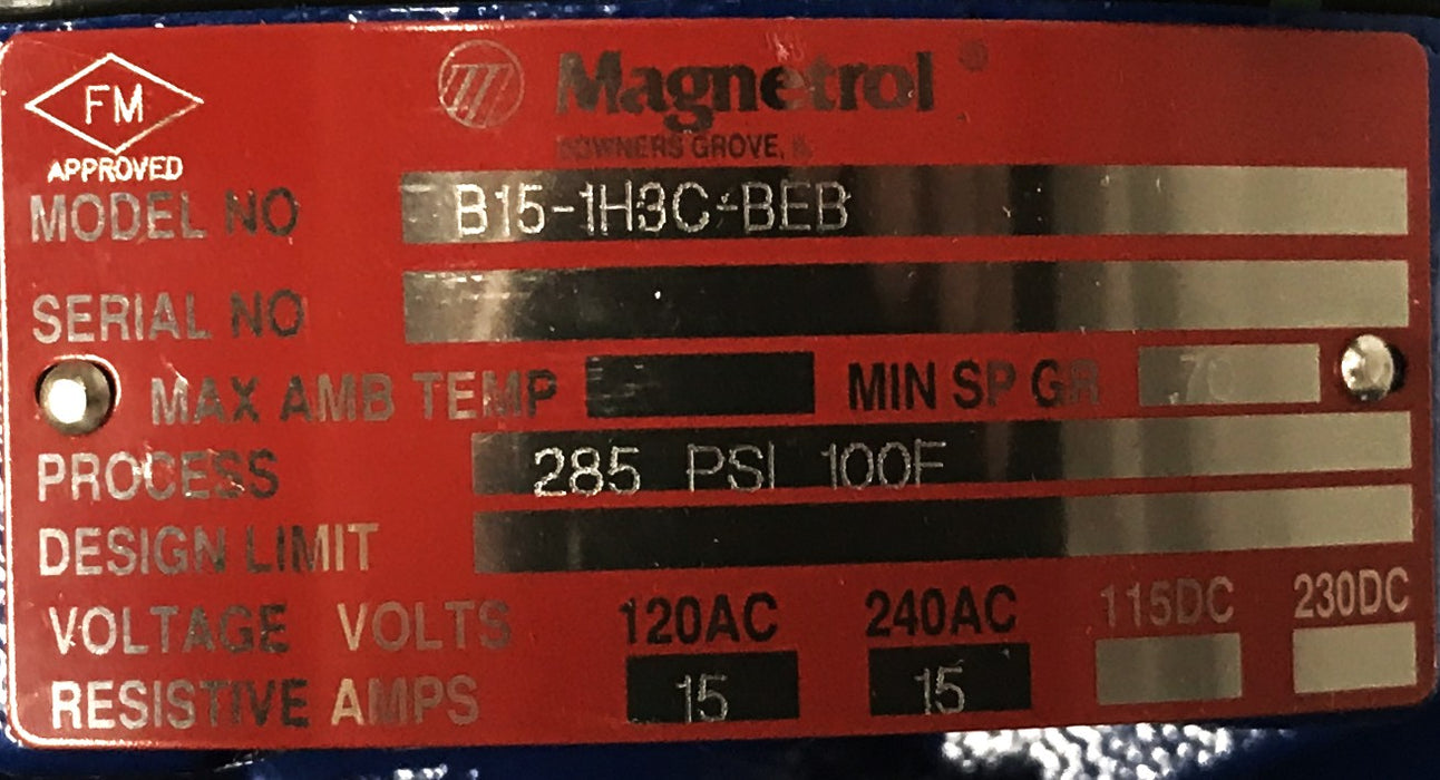 Magnetrol Industries Liquid Displacer Level Switch B15-1H3C-BEB NOS