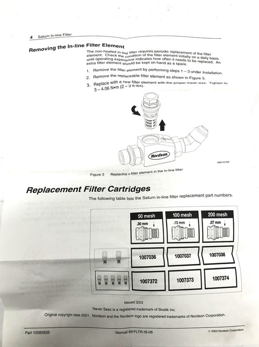 Nordson In-Line Filter 1008592B NOS