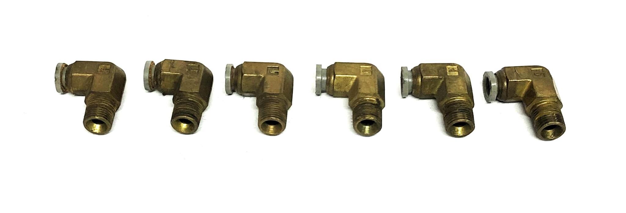 Parker Male/Female Brass 90 Degree Elbow Fitting Adapter 1/4 Inch [Lot of 6] NOS