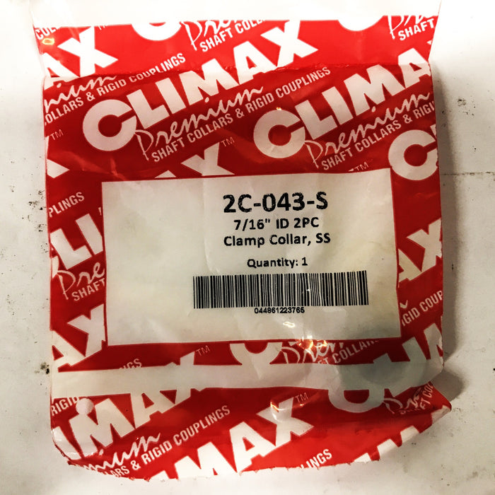 Climax 7/16 inch Stainless Steel 2-PC Split Shaft Collar 2C-043-S NOS