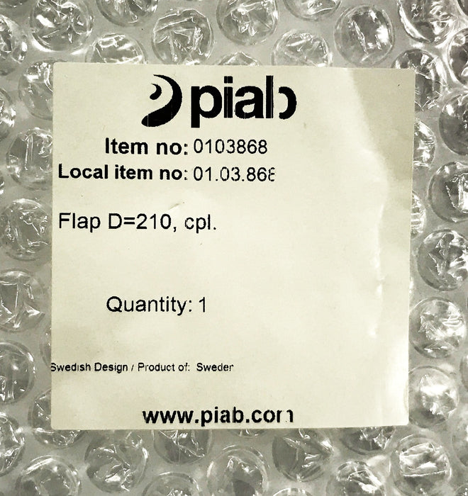 Piab Bottom Valve 180 Stainless Steel Flap D=210, Cpl 0103868 NOS