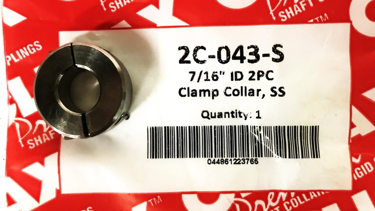 Climax 7/16 inch Stainless Steel 2-PC Split Shaft Collar 2C-043-S NOS