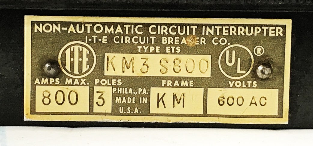 Asea Brown Boveri Molded Case Circuit Breaker KM3S800 USED
