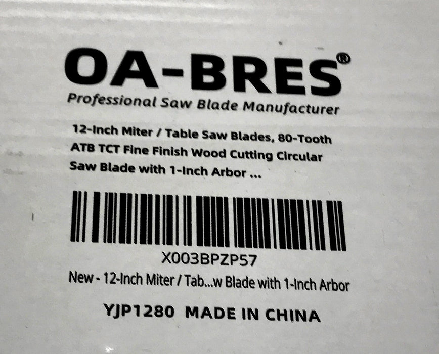 OA-BRES 12" Carbide Tungsten 80T Miter/Table Saw Blade NOS