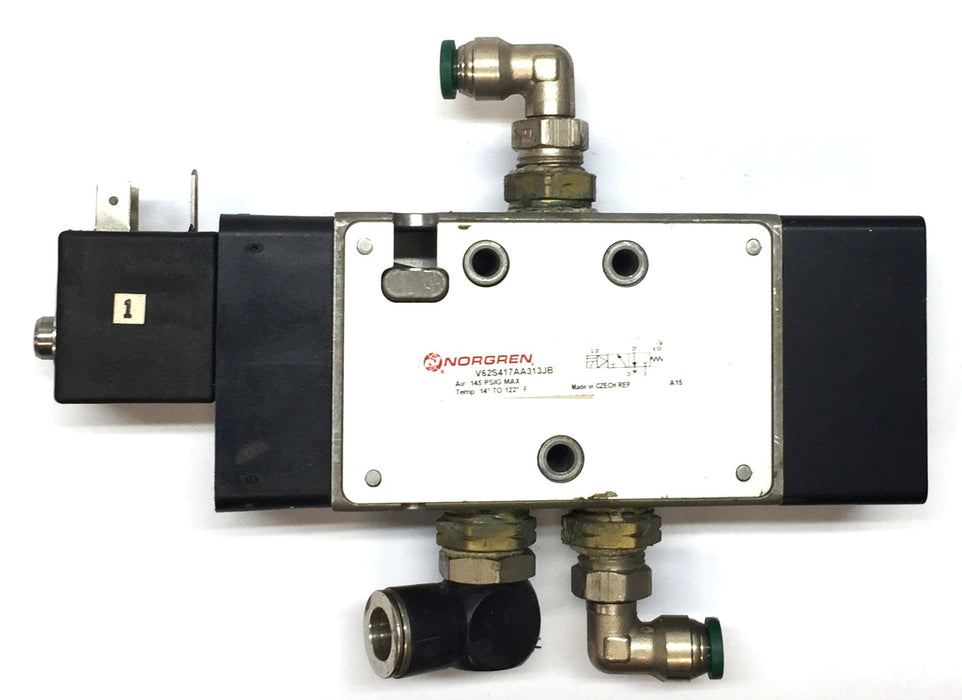 Norgren Solenoid Valve w/ Push-to-Connect Fittings V62S417AA313JB USED