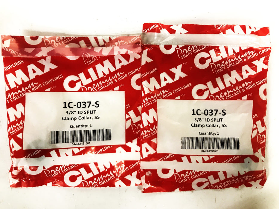 Climax 3/8 inch Stainless Steel 1-PC Split Shaft Collar 1C-037-S [Lot of 2] NOS