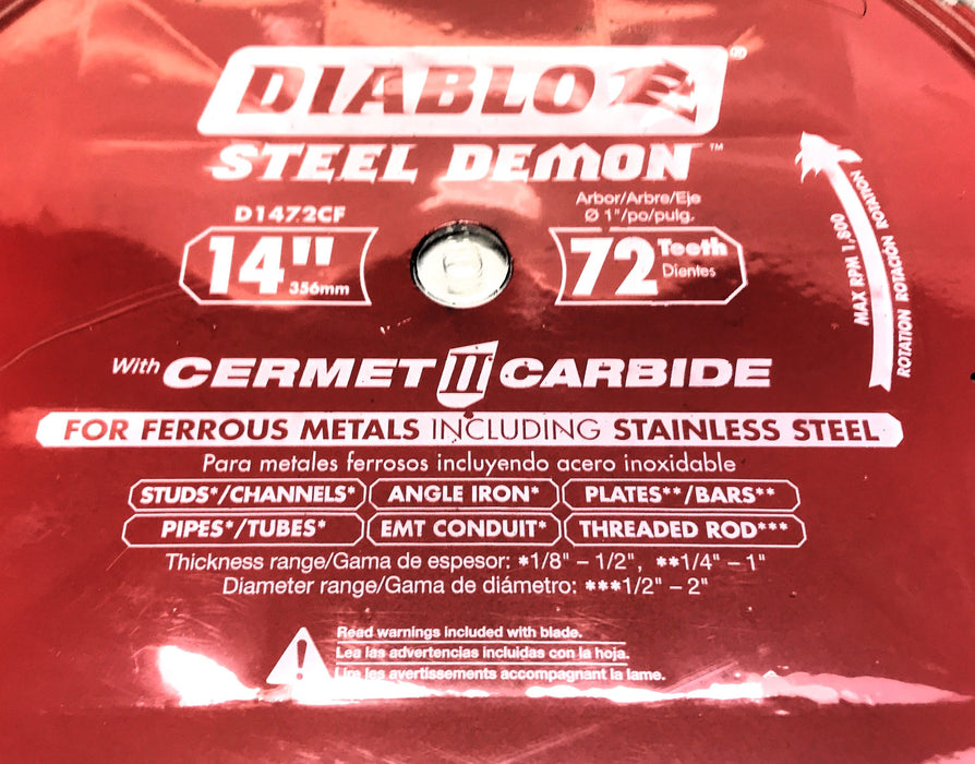 Diablo 72T 14" Ferrous Metal Cutting Carbide Tipped Saw Blade D1472CF NOS