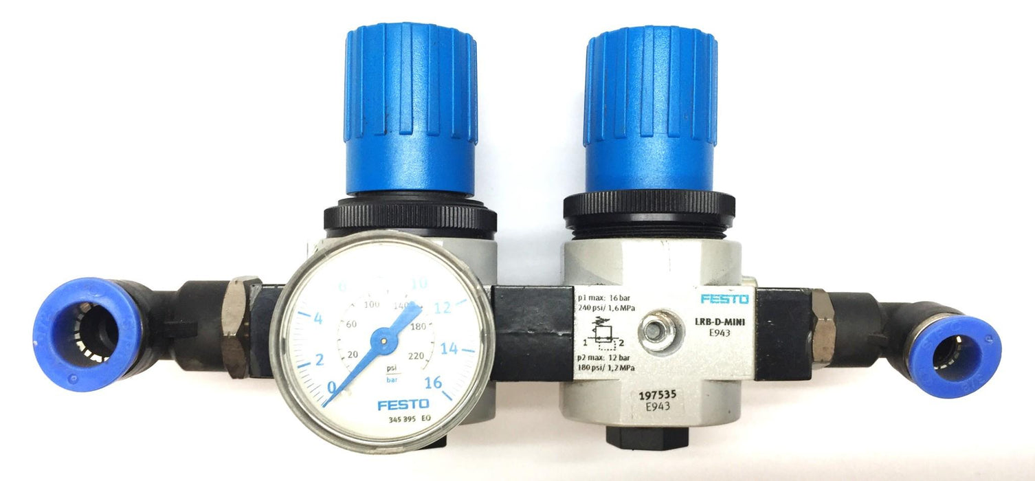 Festo Mini-Pressure Regulator Assembly w/PTC Fittings LRB-D-MINI (197535) USED