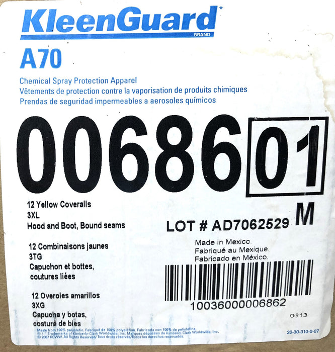 Kleenguard 3XL A70 M Yellow Hooded Coverall 00686 (00686-01) [Lot of 4] NOS