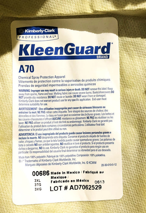 Kleenguard 3XL A70 M Yellow Hooded Coverall 00686 (00686-01) [Lot of 4] NOS