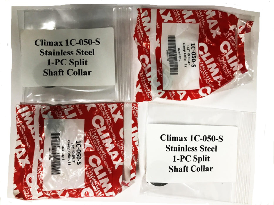Climax 1/2 inch 1-PC Split Shaft Collar 1C-050-SS [Lot of 4] NOS