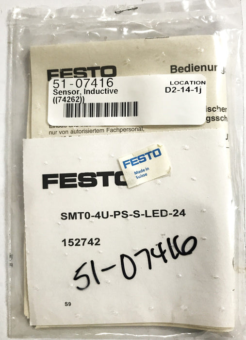 Festo Inductive Proximity Switch Sensor SMTO-4U-PS-S-LED-24-152742 NOS