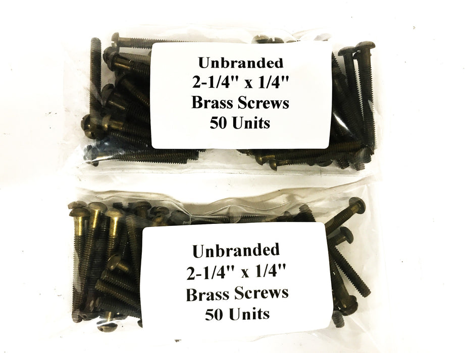 Unbranded 2-1/4 inch x 1/4 inch Brass Round Head Slotted Screw [Lot of 100] NOS