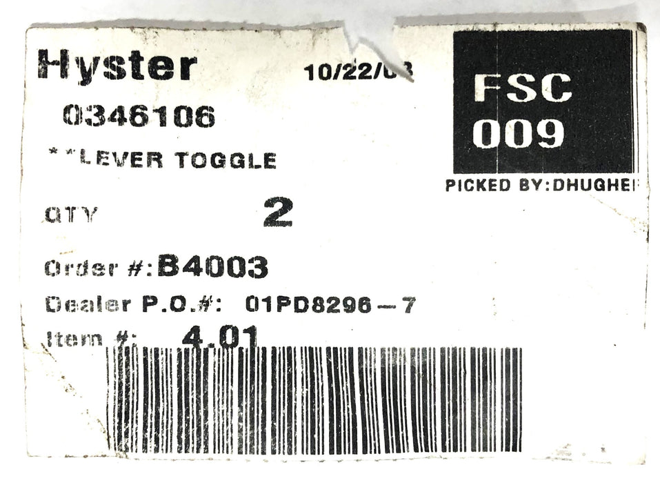 Hyster Brass Lever Toggle 0346106 NOS