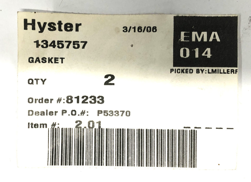 Hyster Manifold Gasket 1345757 NOS