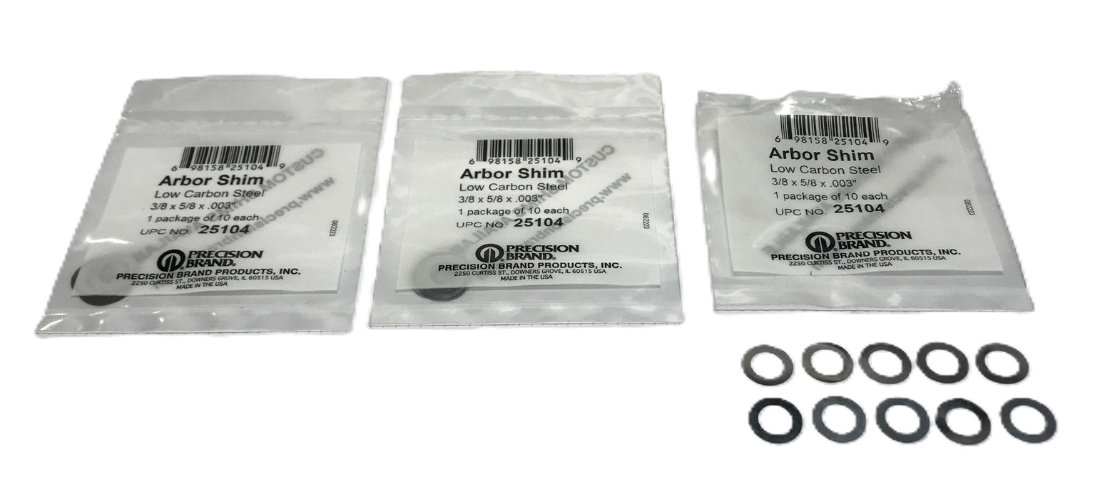 Precision Brand Pack of (10) 3/8 x 5/8 x .003" Arbor Shim 25104 [Lot of 3] NOS