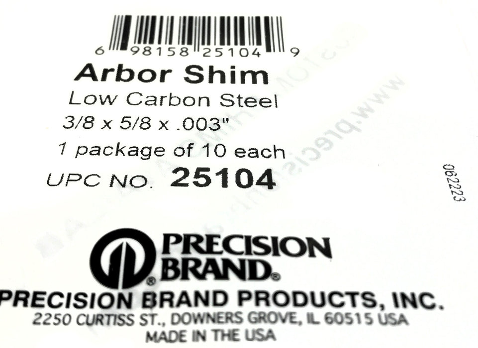 Precision Brand Pack of (10) 3/8 x 5/8 x .003" Arbor Shim 25104 [Lot of 3] NOS