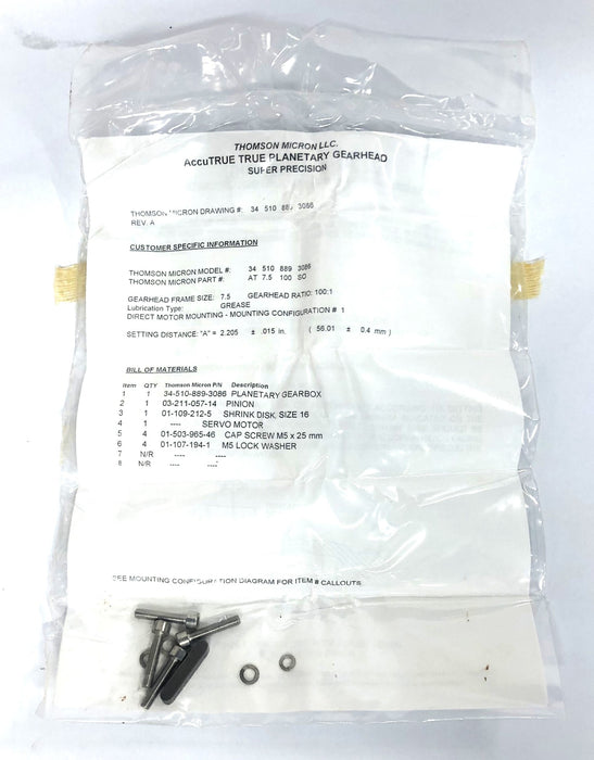 AccuTrue True Planetary 100:1 Gearhead AT075-100-SO (34-510-889-3086) NOS