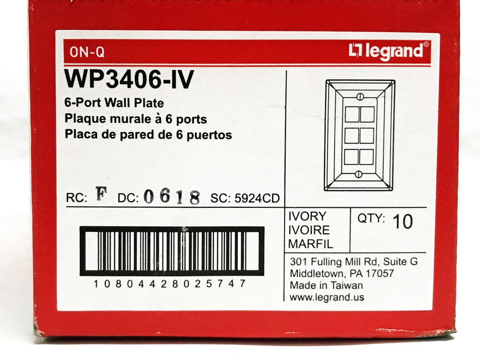 Legrand 1-Gang 6-Port Wall Plate Ivory WP3406-IV [Lot of 20] NOS